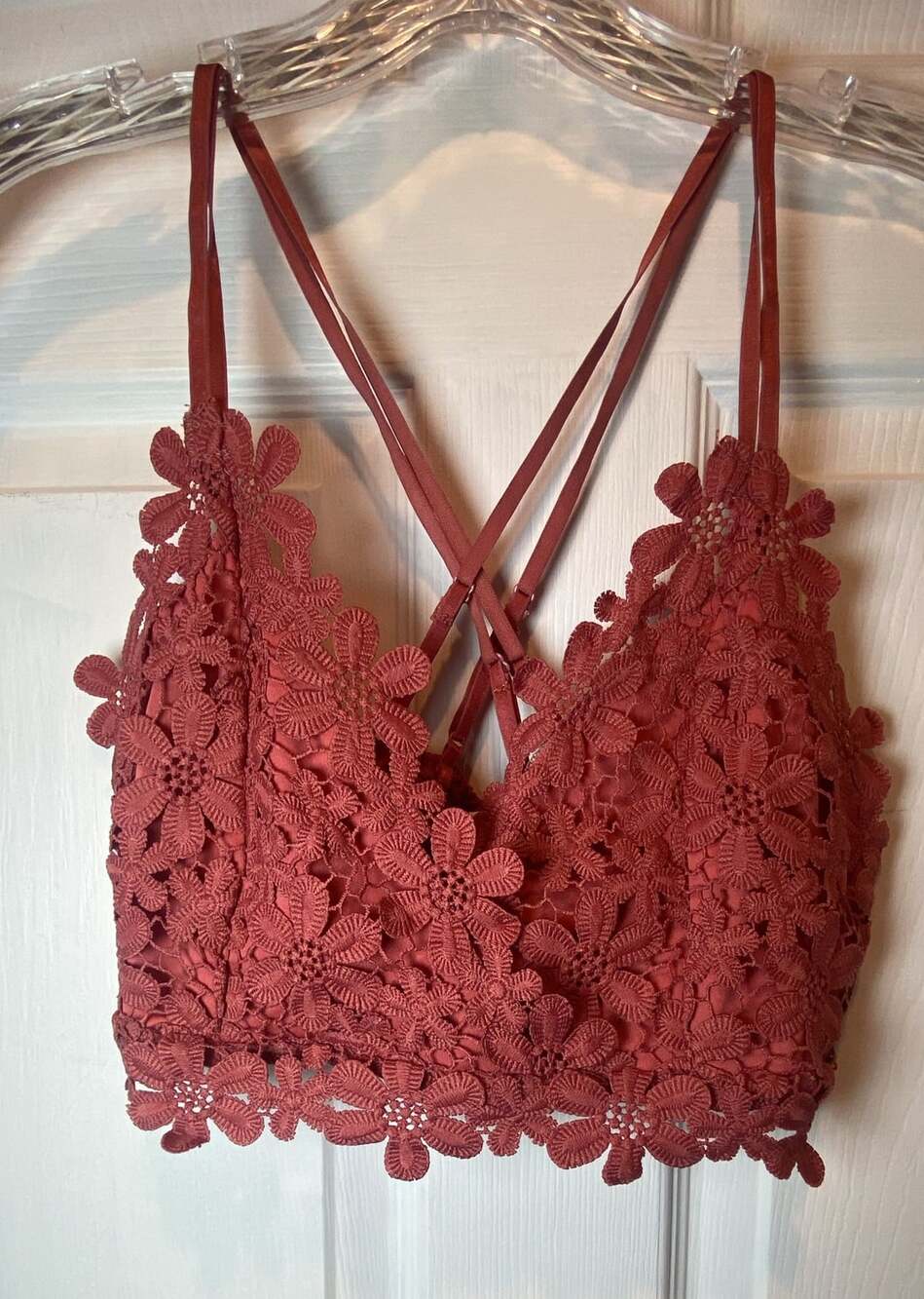 Macaron Daisy Lace Bralette Size S Rust Crochet